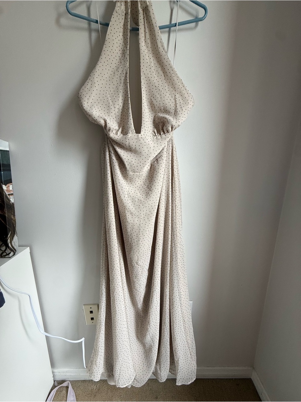 Wilfred Cream Halter Backless Maxi Dress with Tiny Dot Print